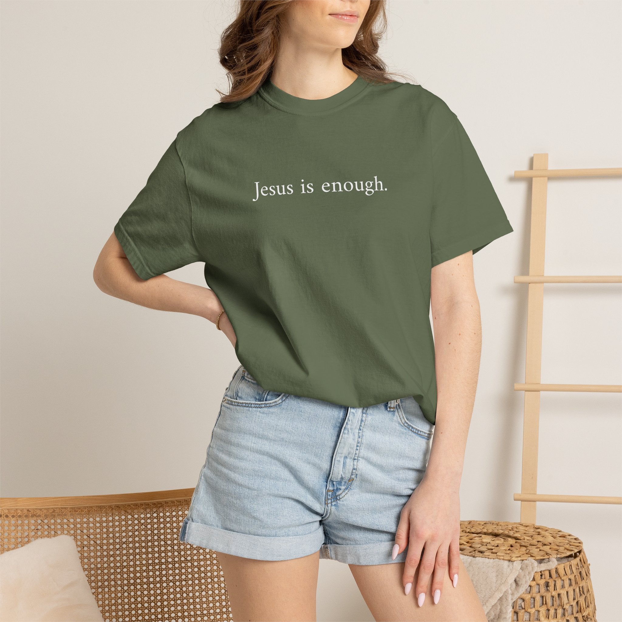 "Jesus is enough" Sage Garment-Dyed T-shirt